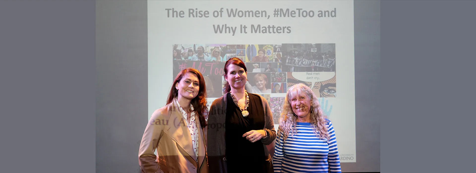 From left: Meredith Conroy (political science), Tiffany Jones (chair of the history department) and Kathy Nadeau (anthropology)