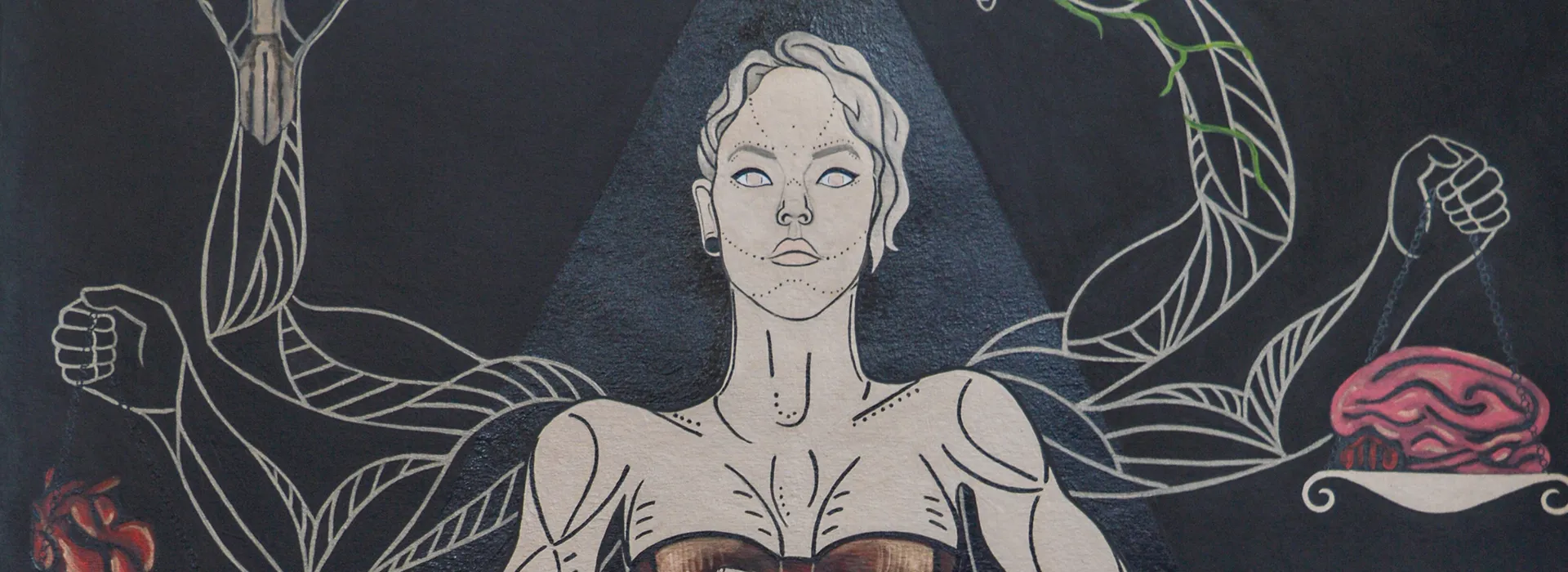 A portion of I Am the Rat Queen, acrylic and oil on panel, by Heath Rössler