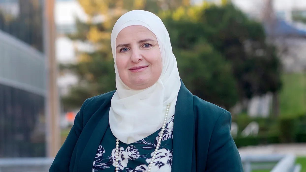 Ahlam Muhtaseb, professor of media studies and recipient of the prestigious 2024 Ida B. Wells Just Data Lab Summer Fellowship from Princeton University’s Department of African American Studies