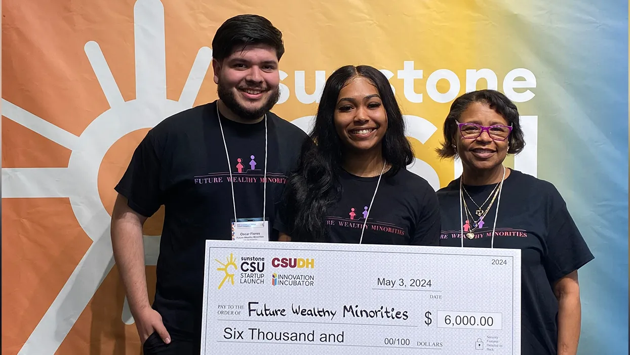 Future Wealthy Minorities, a student team from CSUSB’s School of Entrepreneurship, secured first place in the Startup Showcase for Social Entrepreneurship at the CSU Sunstone Startup Competition.