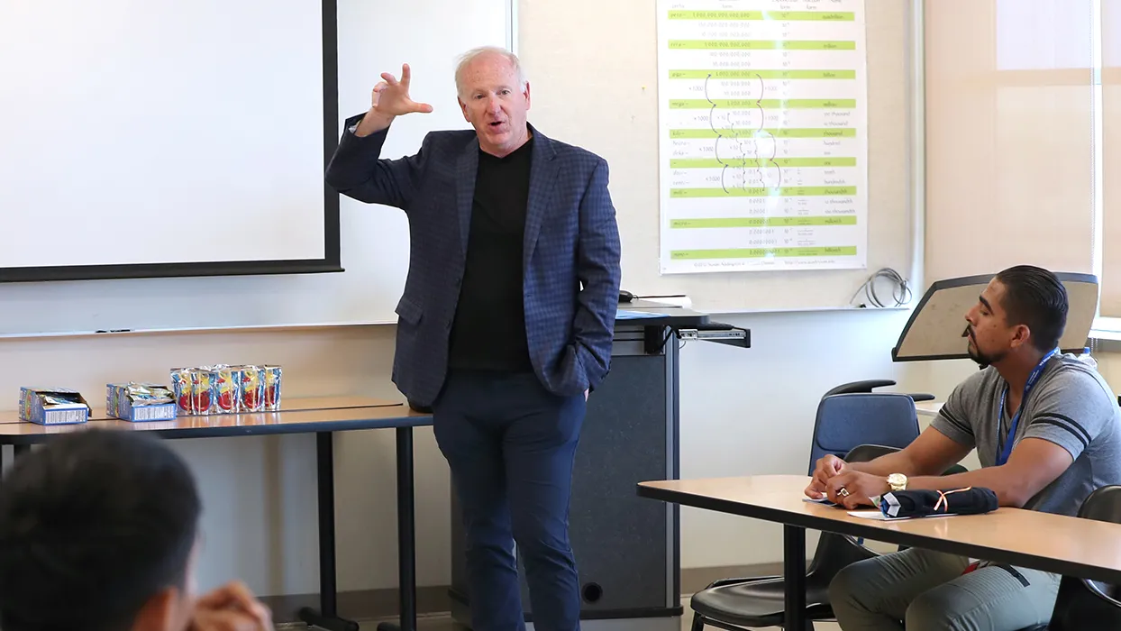 Mike Stull, professor and director of CSUSB's School of Entrepreneurship, leads a class.