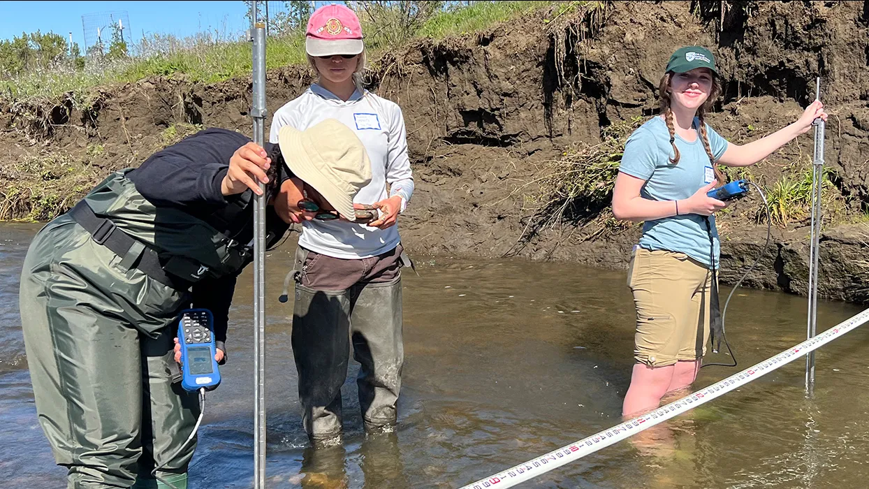 Students in the Field-based Learning, Outreach and Workforce Scholarship fellowship conduct water research.