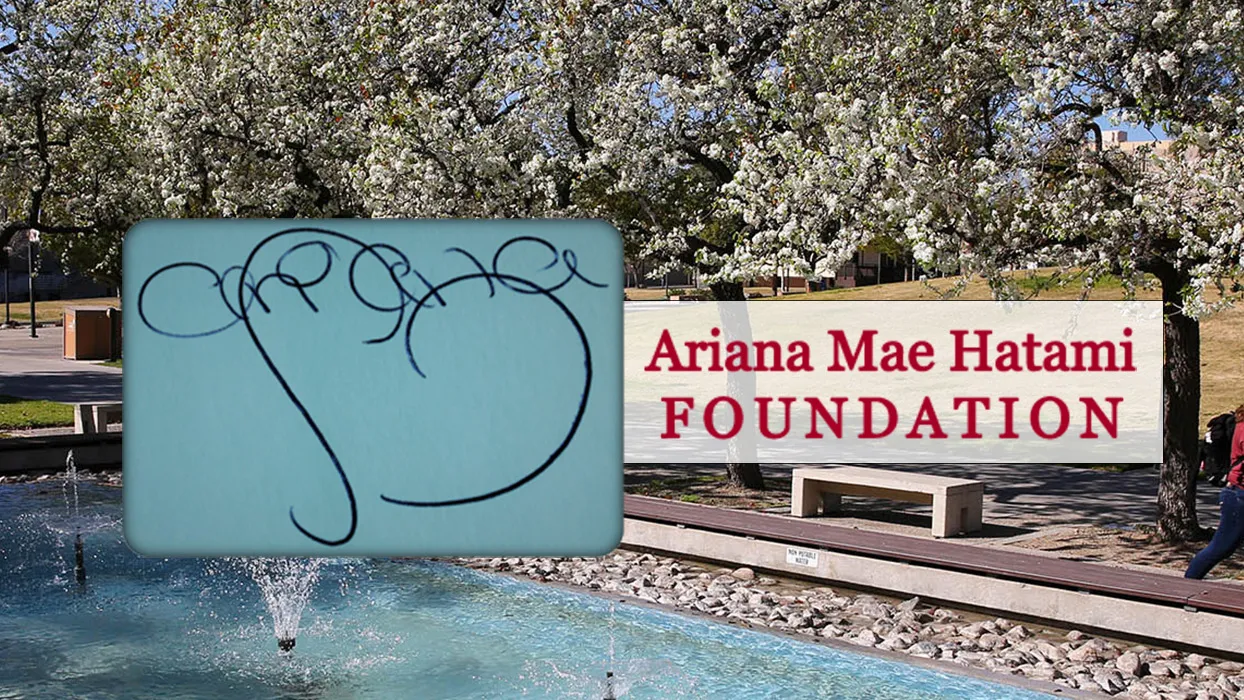 Trees blooming around CSUSB’s Legacy Fountain.