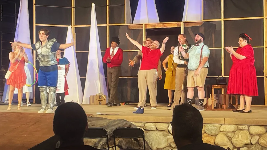 The cast of “Knight of the Burning Pestle,” staged by the theatre company Ophelia’s Jump at the Sontag Greek Theatre.