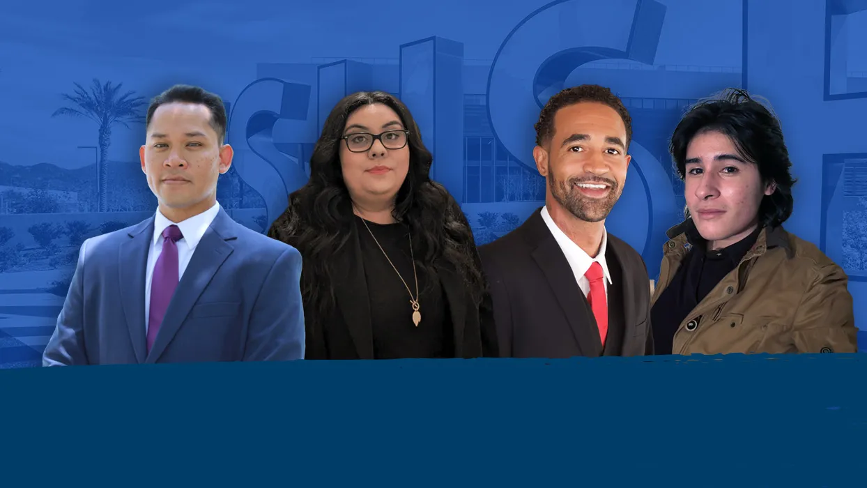 CSUSB’s 2024-25 Sally Casanova Pre-Doctoral Scholars are (from left) Benjamin Roath, Evy Zermeno, Gary Williams and Erick Herrera.