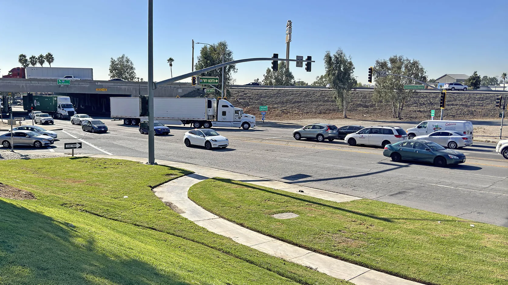 Traffic at University Parkway and Interstate 215. 