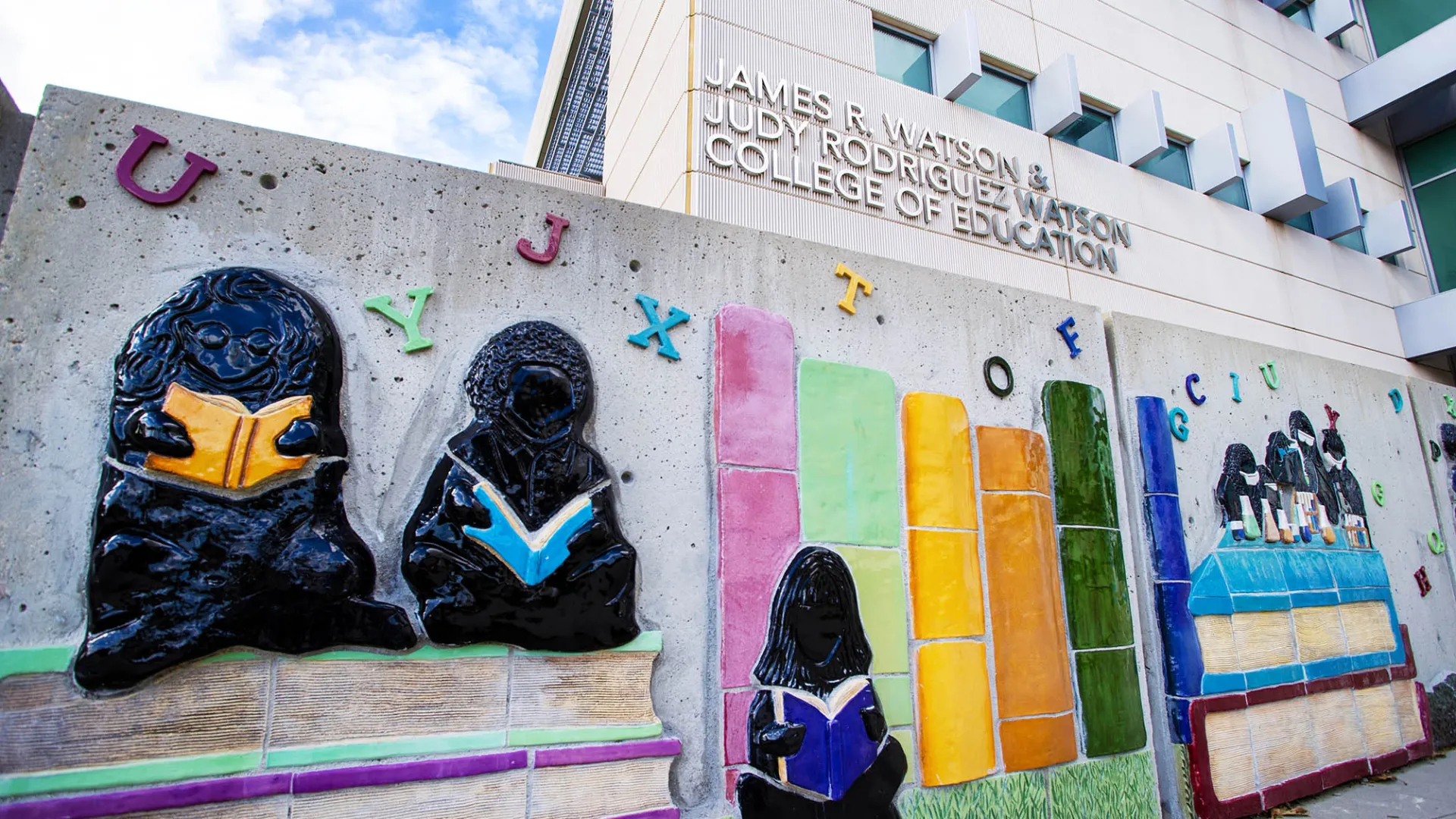 A portion of the Eternal Learning art display at the CSUSB Watson College of Education.