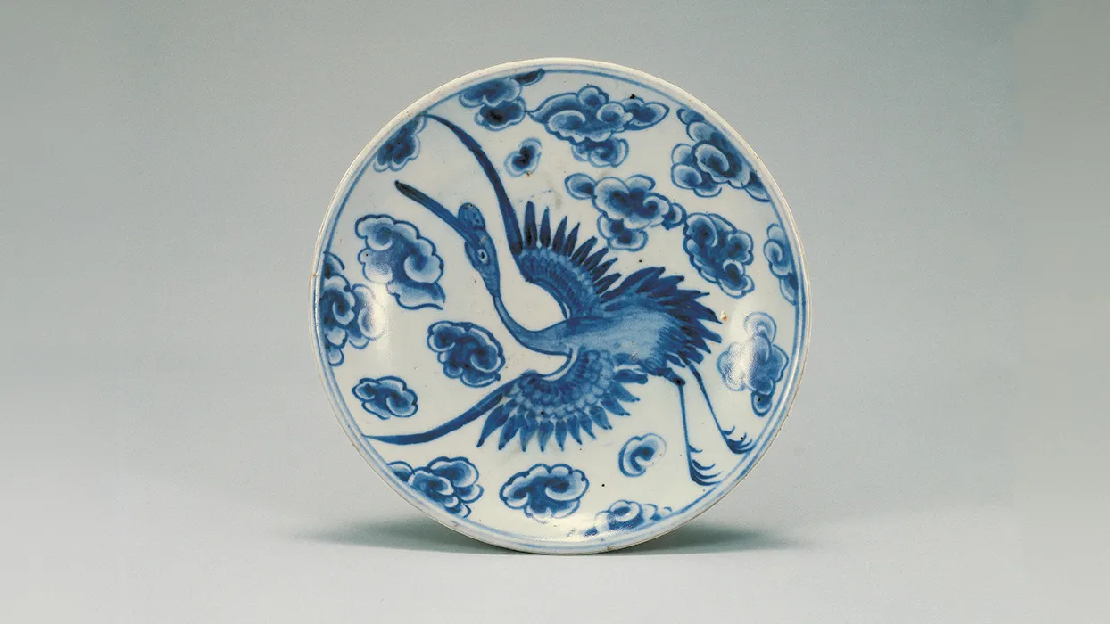 A blue and white porcelain plate from the 19th century – this is one of several items from RAFFMA’s Korean exhibit.