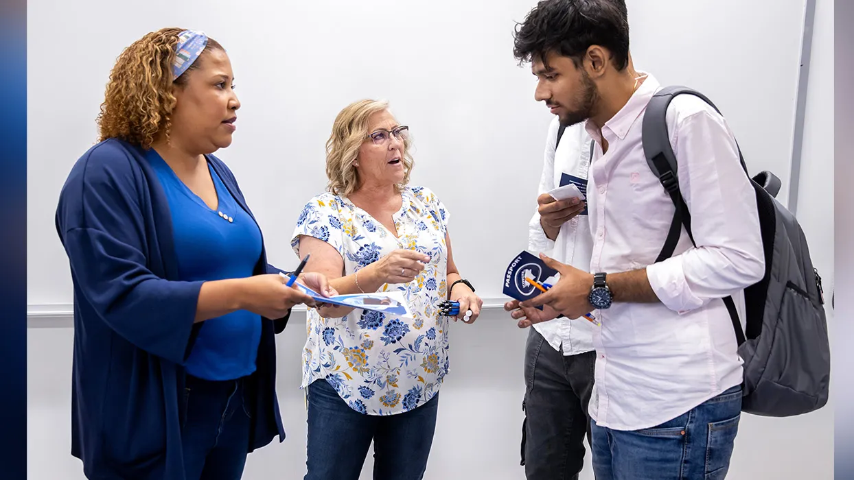 A highlight of the iCoyote 101 International Student Orientation was the resource fair, where students connected with representatives from campus departments and learned about services available to them at CSUSB.