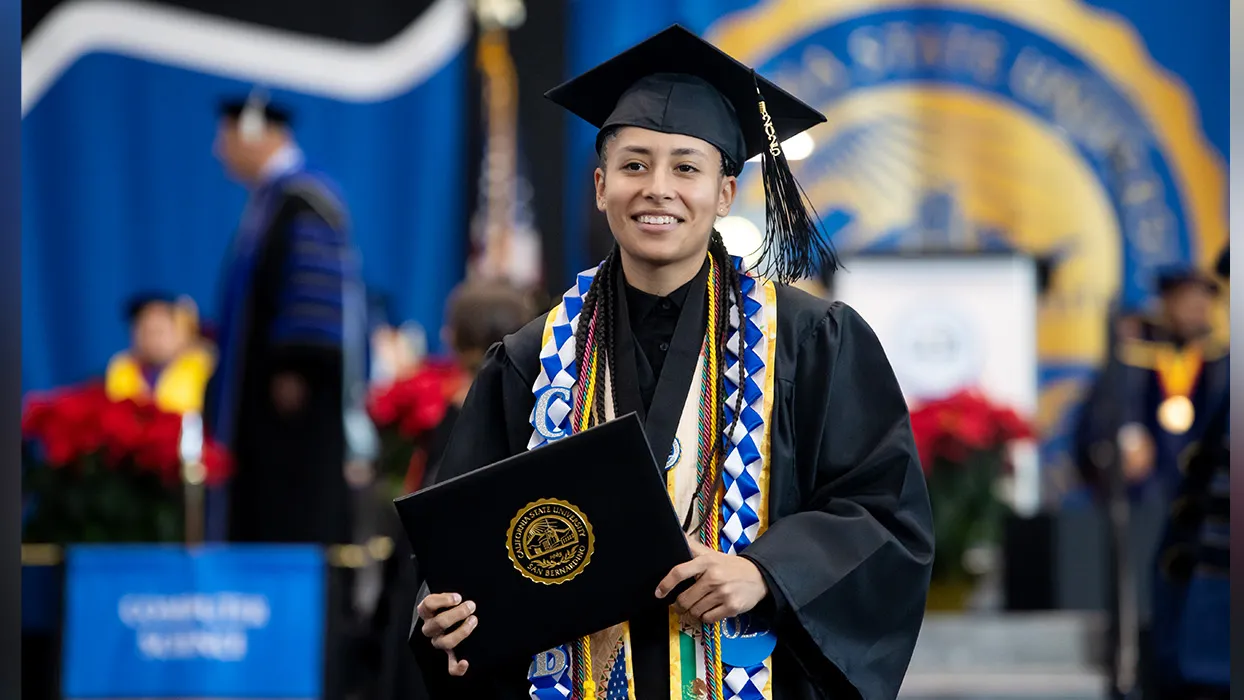 Graduates were all smiles at CSUSB’s fall commencement ceremonies, held Dec. 12-13 at Coussoulis Arena. 