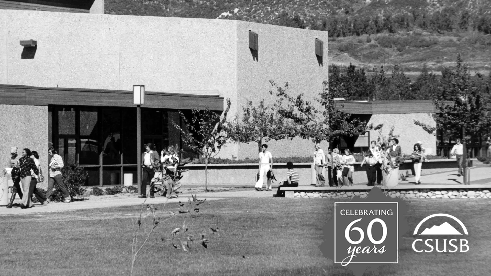 Students make their way past what was then known as the Creative Arts Building in the 1970s.