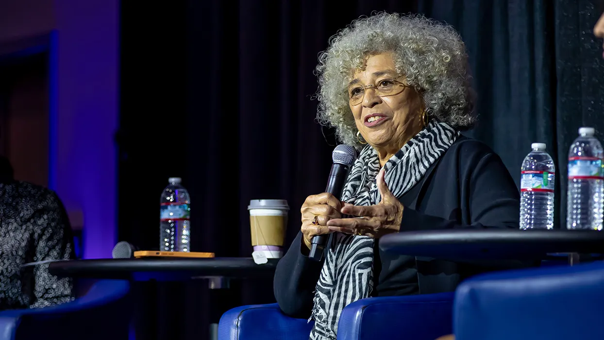 Angela Davis spoke at CSUSB on April 17.