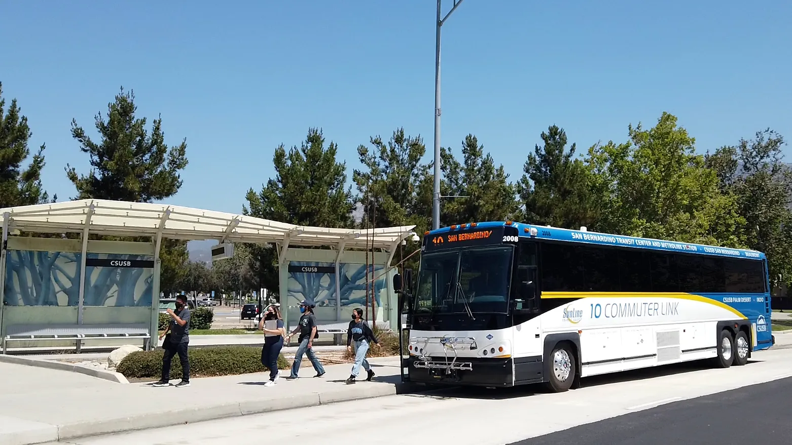 The transit station at the front of Cal State San Bernardino 