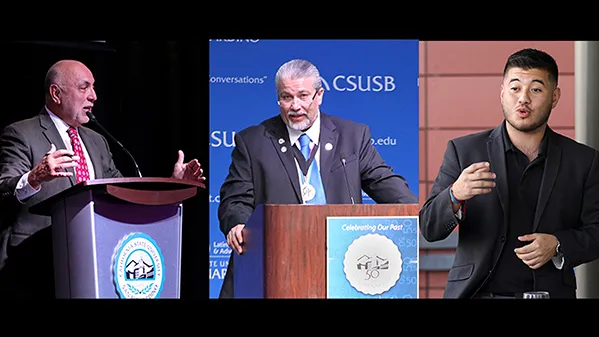 From left: Robert Nava, CSUSB vice president of Advancement; Enrique Murillo Jr., director of LEAD; and Adonis Galarza-Toledo, ASI president, will discuss Latinos in education and in the workforce in a post-pandemic world with host Jackeline Cacho.