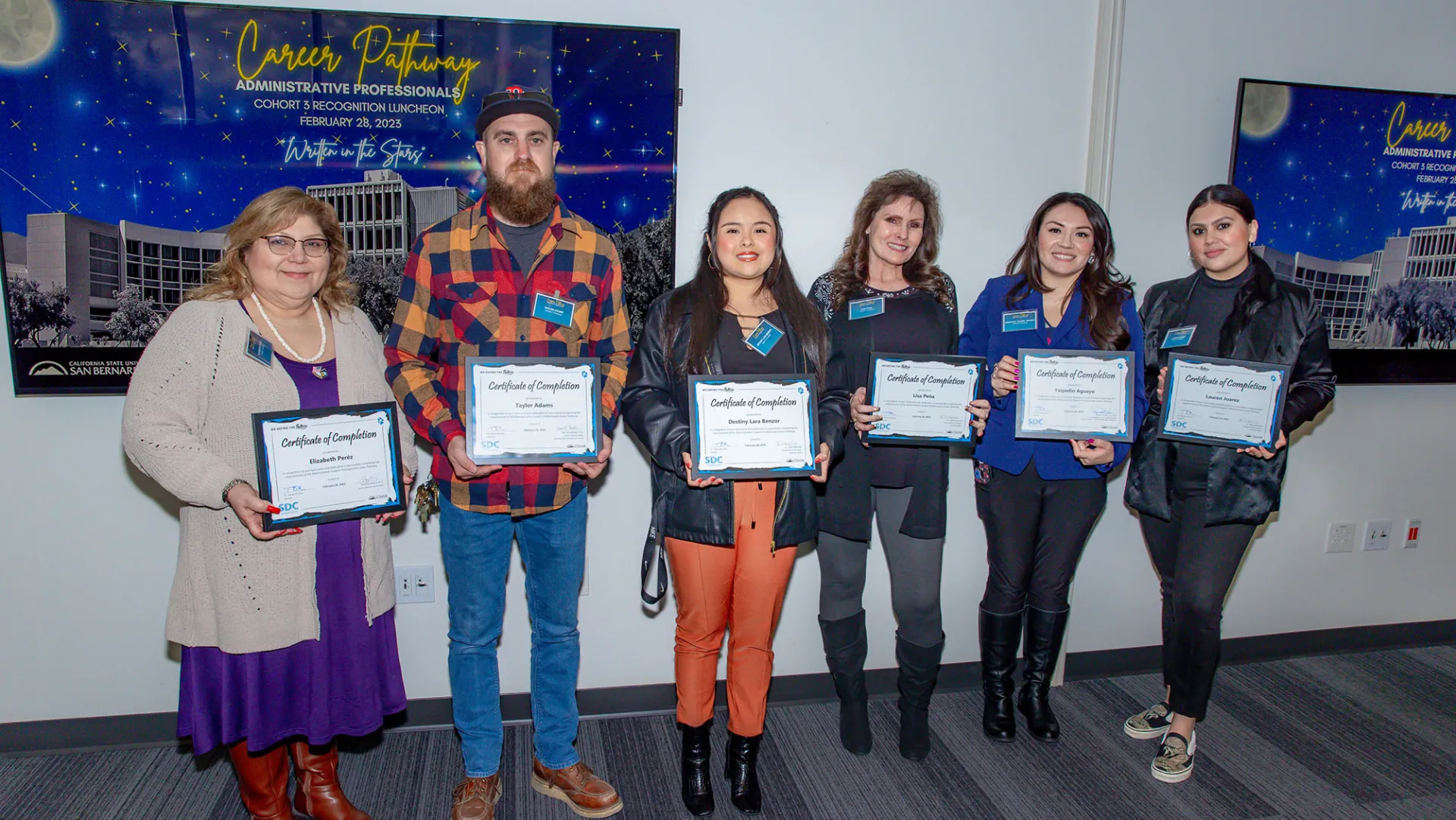 The Third Cohort of Administrative Professionals Career Pathway, from left, Elizabeth Perez, Taylor Adams, Destiny Lara Benzor, Lisa Pena, Yaquelin Aguayo and Lauren Juarez. Not pictured is Ginger Ralston.