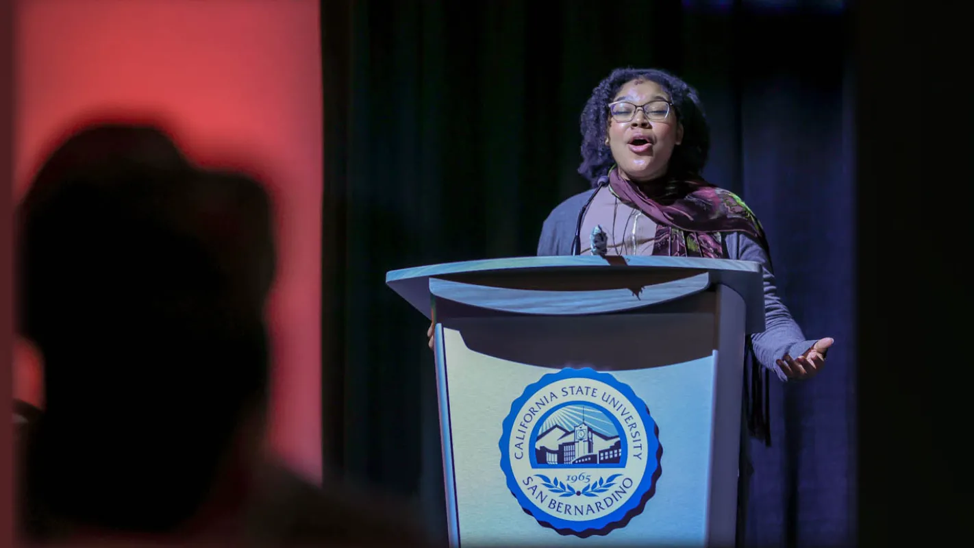 Dahrien Trotter sings the Black National Anthem during the 10th Annual Pioneer Breakfast, “Celebrating Black Excellence: Leading and Shaping Our Future.”