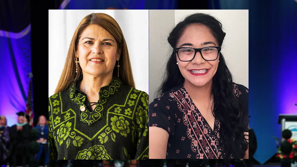 Olivia Rosas (left) is the College of Education’s Outstanding Doctorate Student, and Princess Marie Etuale is its Outstanding Graduate.