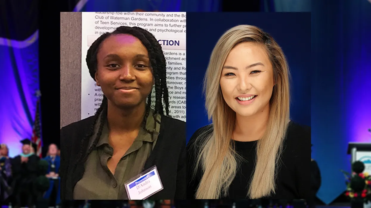 D’Andra Johnson (left), clinical/counseling psychology, is the college’s Outstanding Graduate Student, and Ginny Park, psychology, is its Outstanding Undergraduate Student.