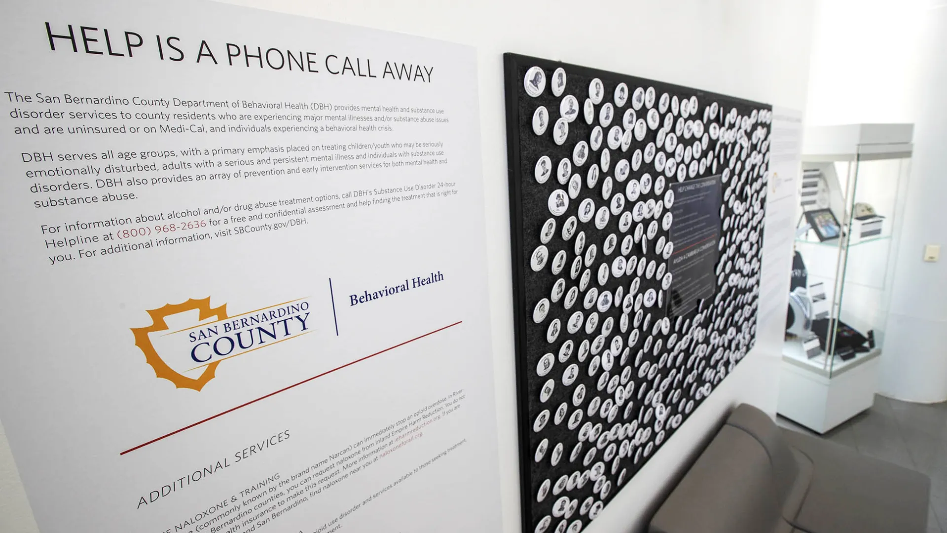 A display at the INTO LIGHT Project for the San Bernardino County Department of Behavioral Health, CSUSB Anthropology Museum.