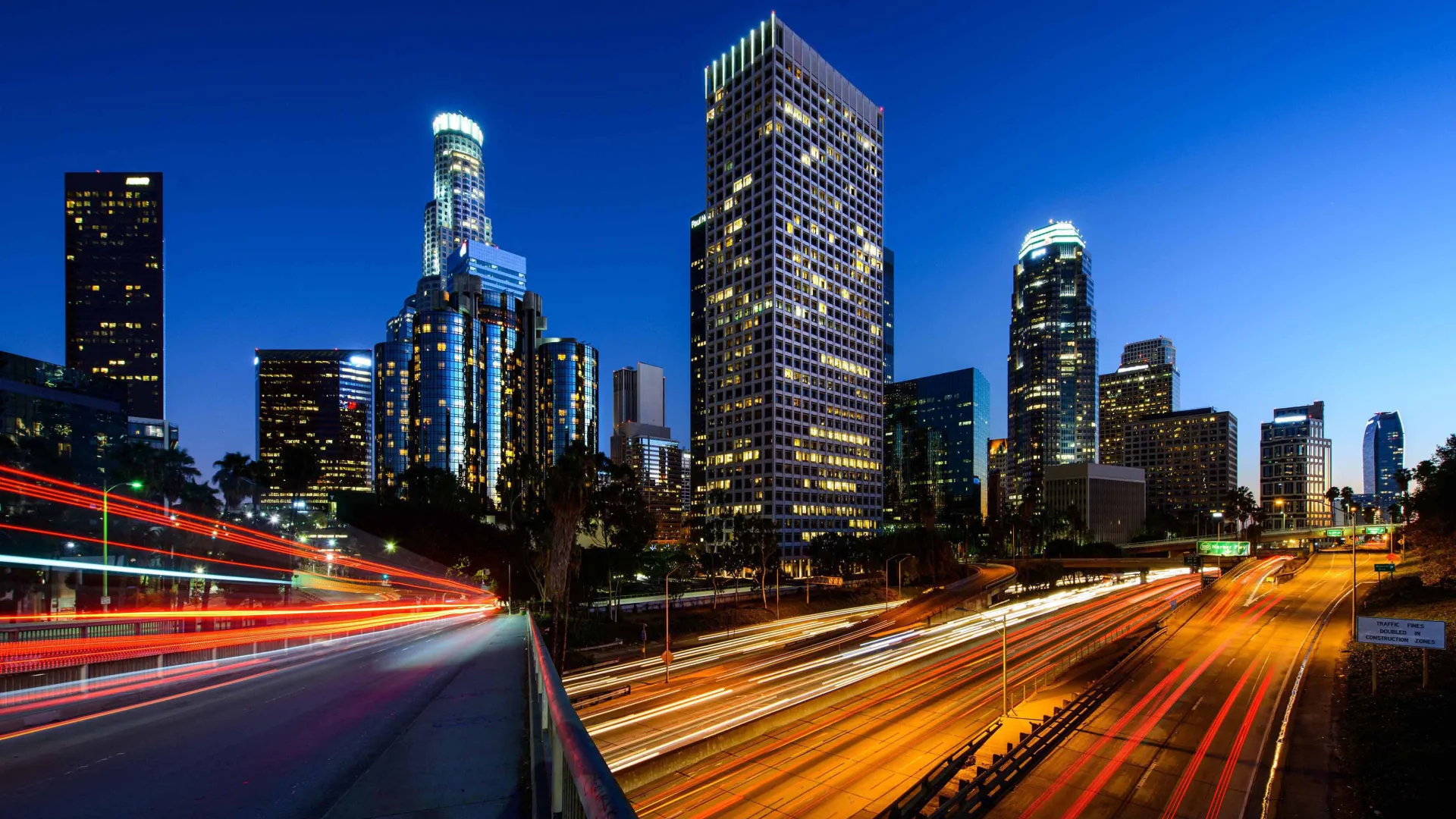 Timelapse of Downtown LA freeway traffic