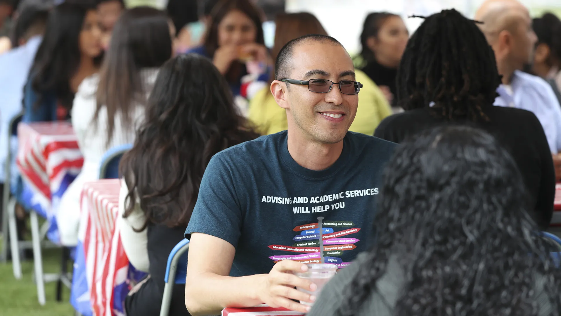Matthew Markin, academic success and undergraduate advisor, meets with a student
