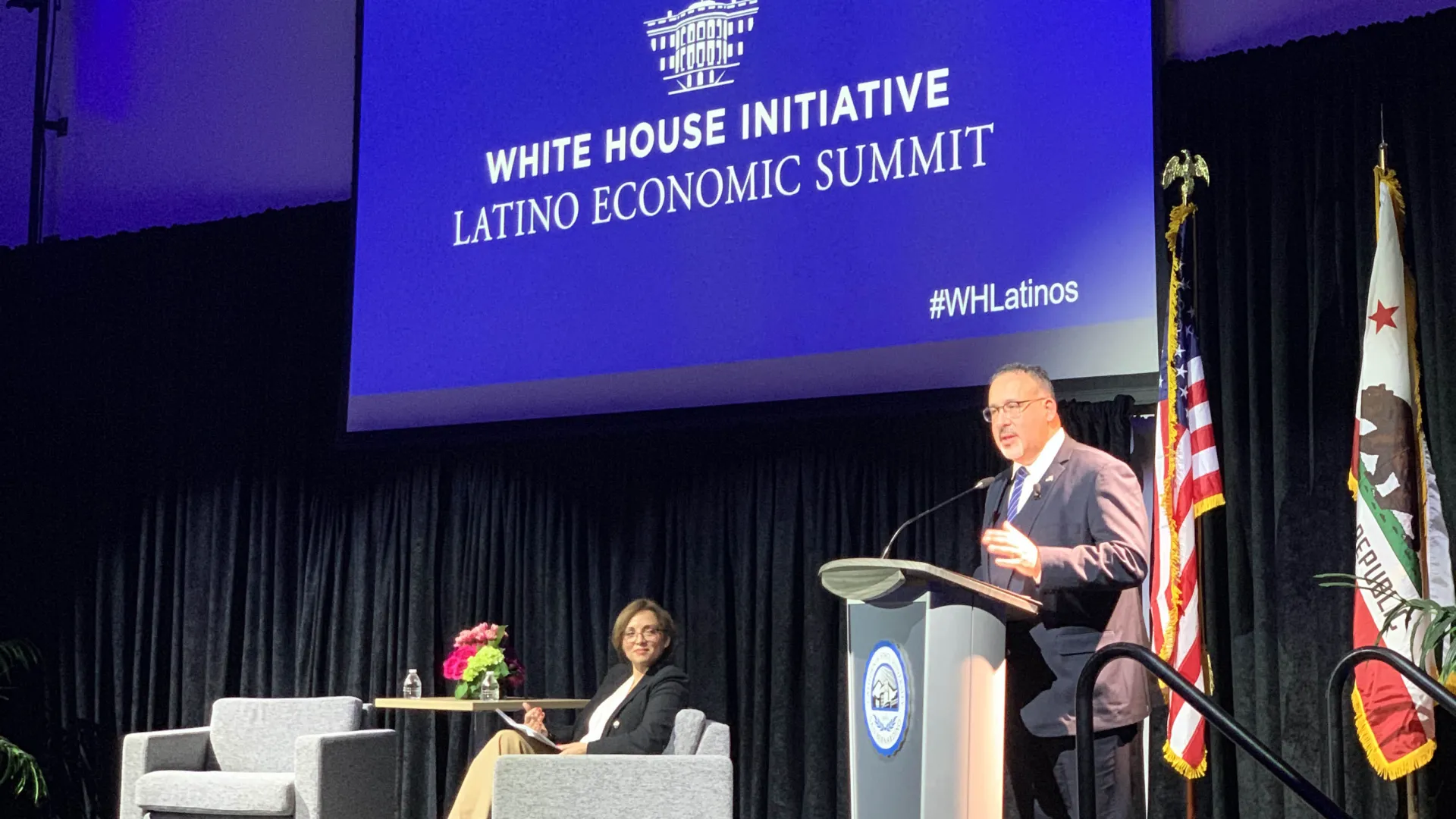 U.S. Education Secretary Miguel Cardona spoke at the White House Initiative Latino Regional Economic Summit held at Cal State San Bernardino on Nov. 17.