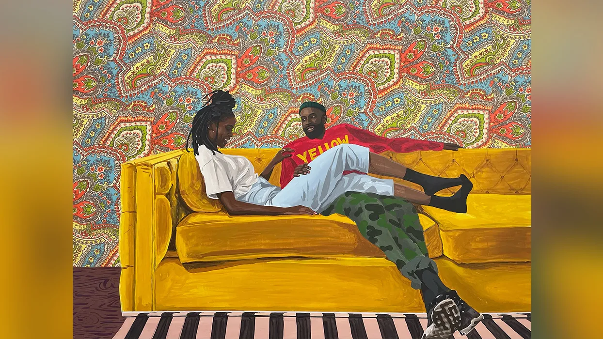 Corey Pemberton’s “Yellow,” showing a man and woman relaxing on a yellow couch.