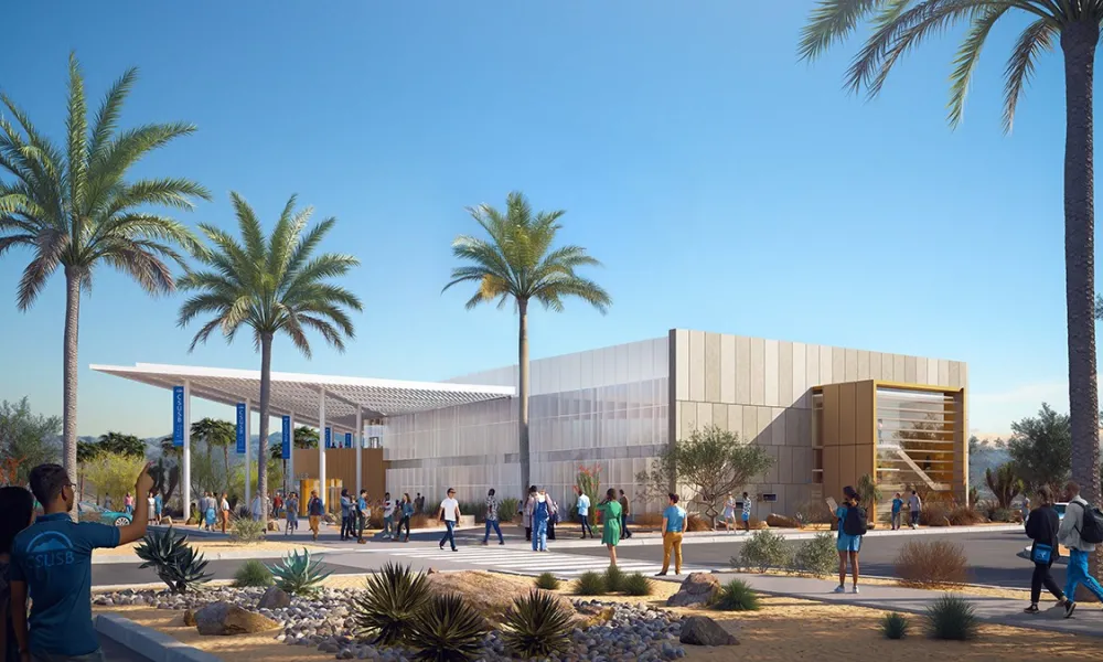 Rendering of Student Services Building at CSUSB Palm Desert Campus
