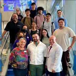 Dr. Dustin Willis, front center, discussed his career path and the importance of staying true to oneself during his talk at CSUSB. 