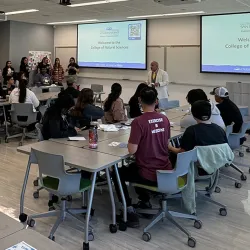 Guillermo Escalante, interim associate dean of student success and enrollment, facilitates the College of Natural Sciences’ Community College Discovery Science Fair.