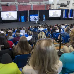 The university community gathered in Coussoulis Arena, and the Palm Desert Campus tuned in to the livestream, as CSUSB kicked off the new academic year with its annual Convocation on Aug. 22.