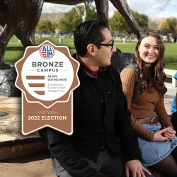 CSUSB was recognized with the ALL IN Campus Democracy Challenge bronze seal for achieving a college student voting rate between 20 and 29 percent in the 2022 midterm elections.