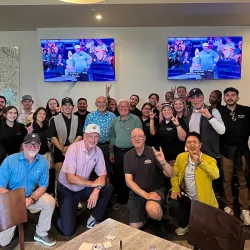 Marketing students and golfers pose at the 16th Annual Spring Classic Golf Tournament.