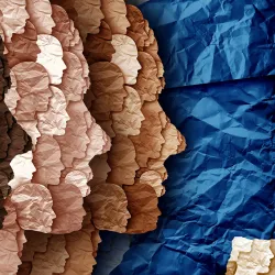 Illustration of citizens of color and law enforcement.