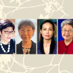 From left, panelists for the program “By the Shore of Lake Michigan” are Nancy Matsumoto, Mariko Aratani, Kyoko Miyabe and Eri Yasuhara.