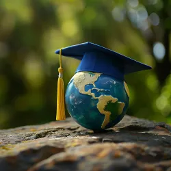An illustration of a globe on top of a rock.