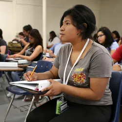 A CSUSB student in class.