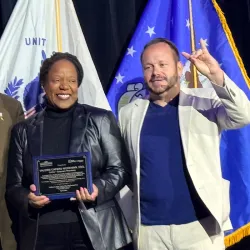 From left, event emcee Ralph Figueroa, conference co-organizer Tim Akers, keynote speaker Valerie Capers Workman, conference co-organizer Ryan Keating.
