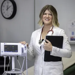 Renee Chastain, professor of nursing and founding director of the Doctor of Nursing Practitioner program at CSUSB, at the nursing lab..
