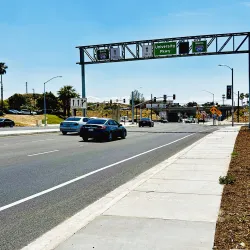 Traffic makes its way on University Parkway towards Interstate 215.