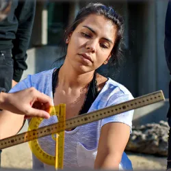 A female student working on a project. 