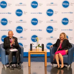 CSUSB President Tomás D. Morales (left) and Dorene C. Dominguez, chairwoman and CEO of Vanir Construction Management and the Vanir Group of Companies Inc.