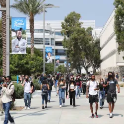 Students return to campus on the first day of the fall 2021 semester. 