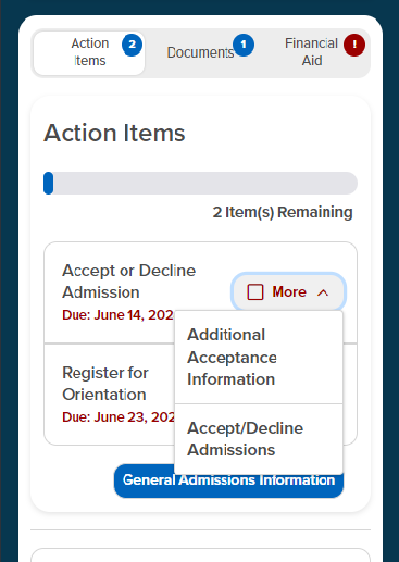 ​Screenshot of how to accept or decline admissions in MyCoyote