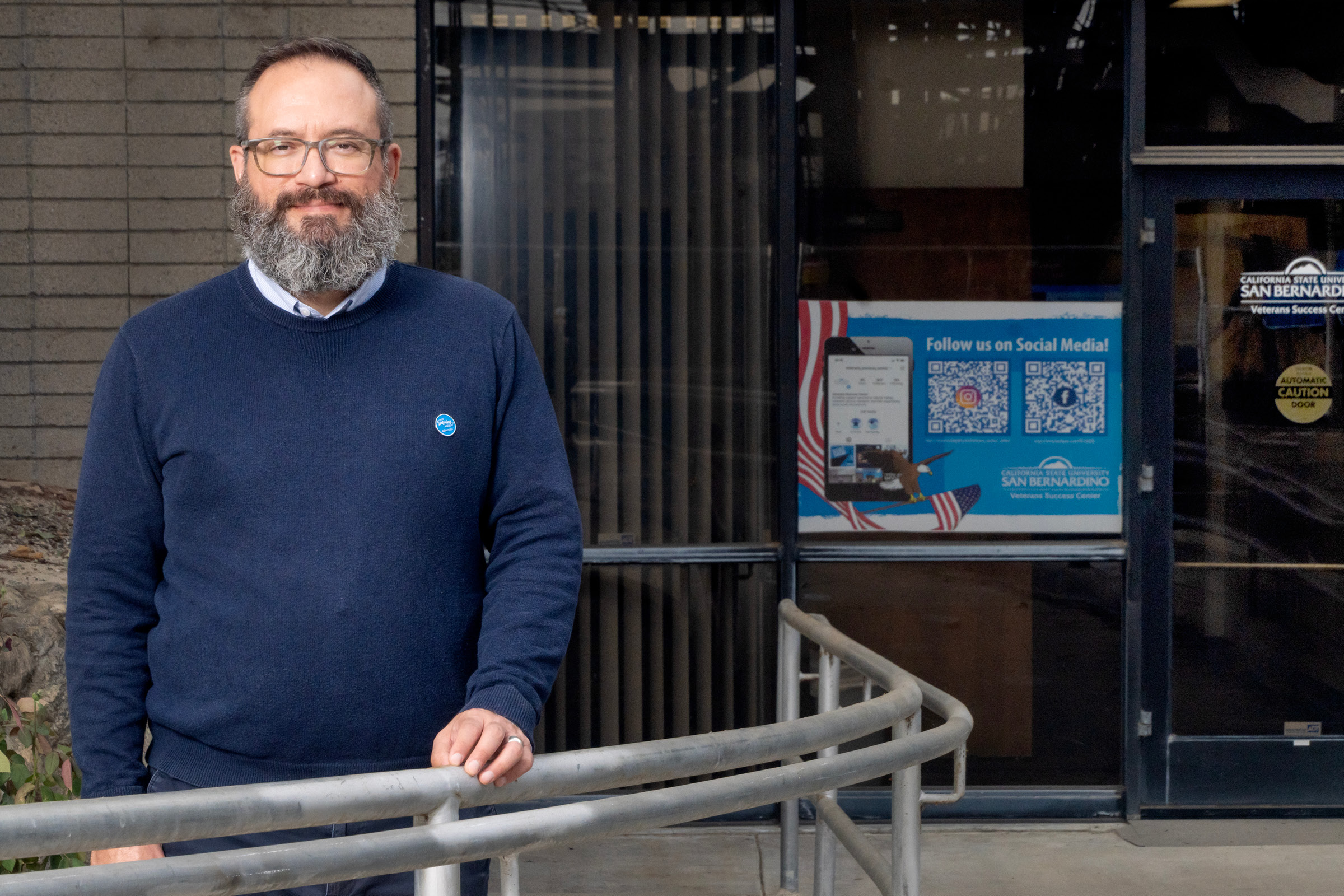 U.S. Navy veteran and CSUSB alumnus Agustin Ramirez '07 '16 shows true leadership through his role as director of the Veterans Success Center.