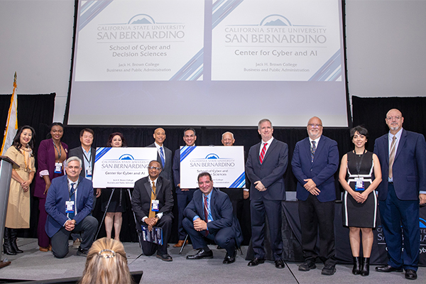 During the Cyber Ecosystem Leadership Forum, the university celebrated the renaming of CSUSB’s Center for Cyber and AI and the launch of California’s first School of Cyber and Decision Sciences with an unveiling.