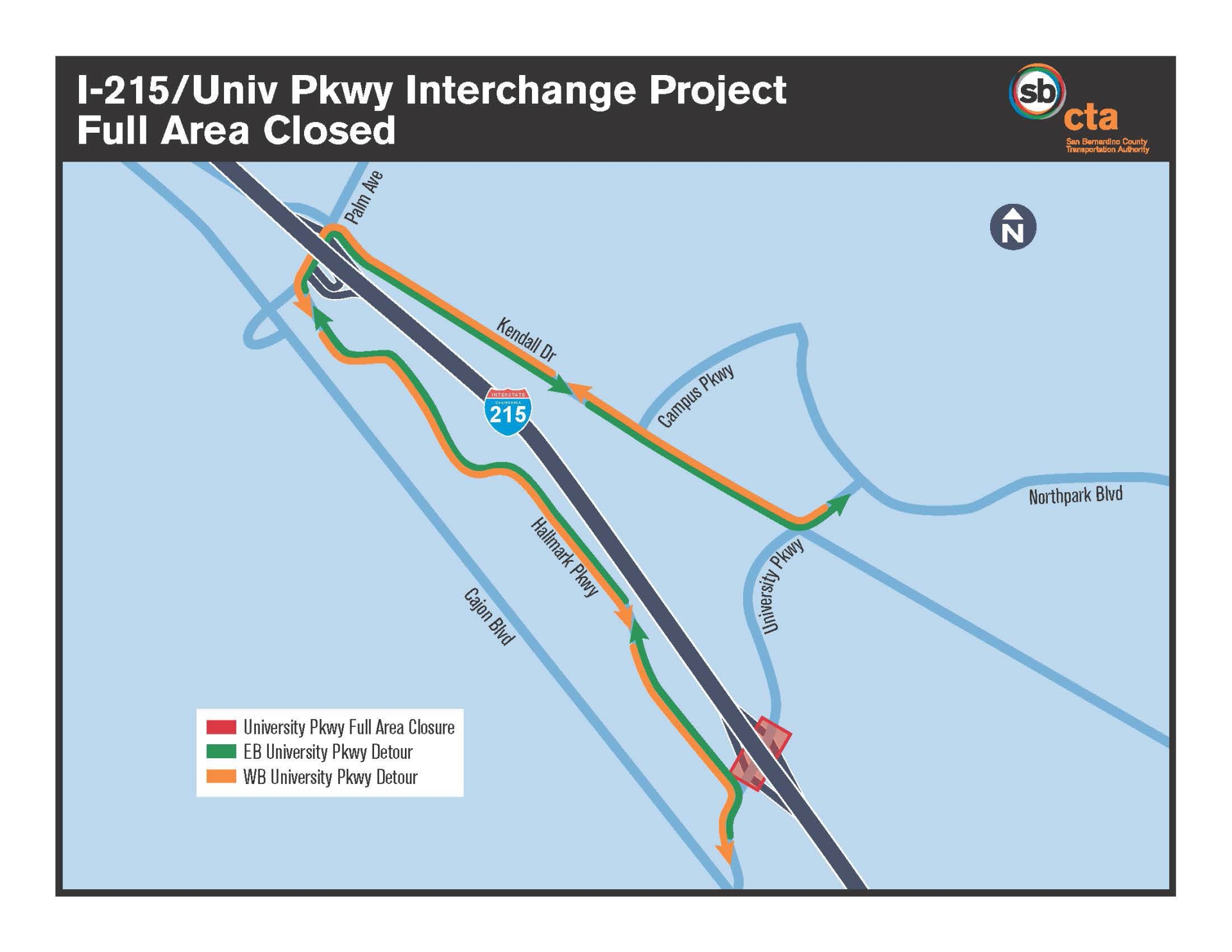 This is the suggested detour to use when the University Parkway-Interstate 215 interchange is closed due to construction.