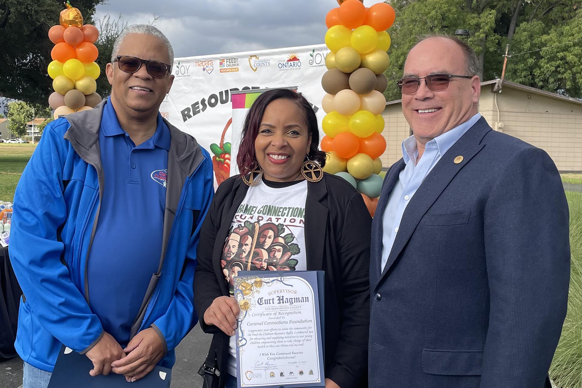 From left, Willie W. Williams, Esq., Caramel Connections Foundation Executive Board member; Elizabeth Pinder-McSwain, founder and executive director of Caramel Connections Foundation; and Curt Hagman, San Bernardino County Board of Supervisors, Fourth District.