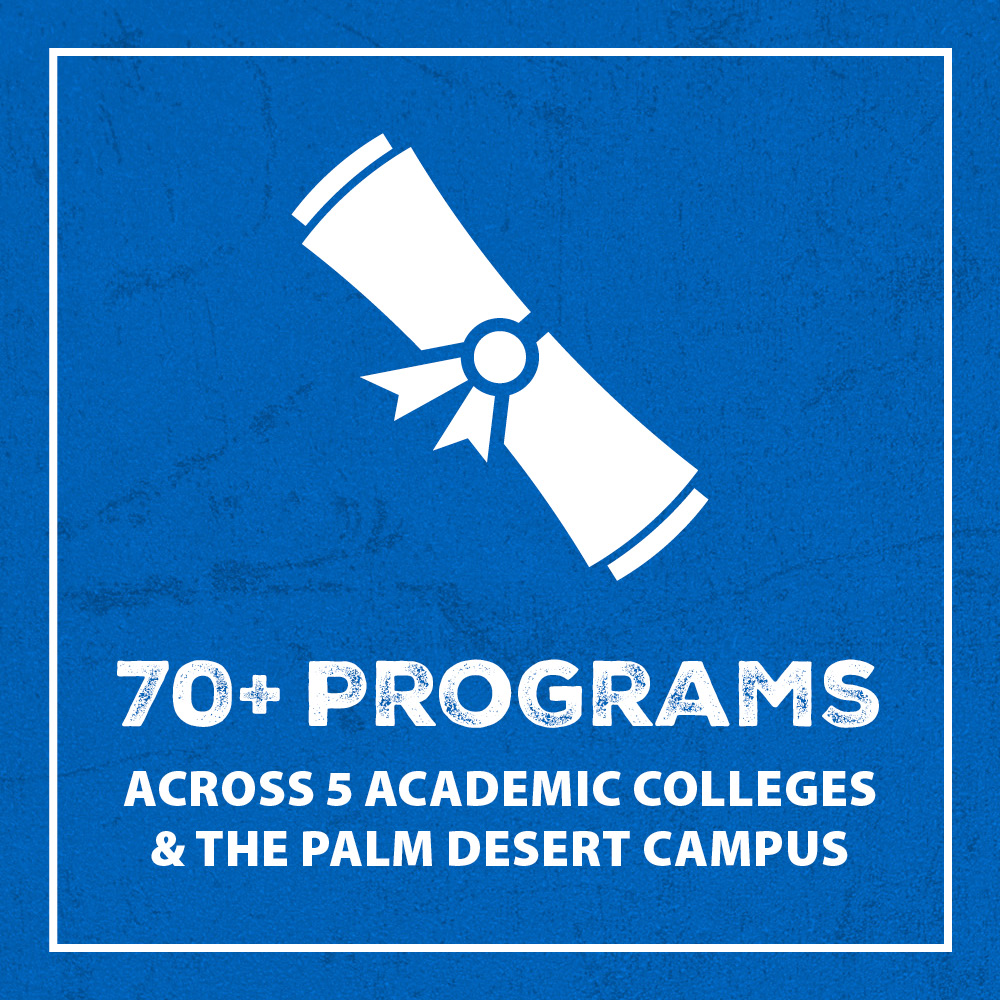 70+ Programs Across 5 Academic Colleges & The Palm Desert Campus