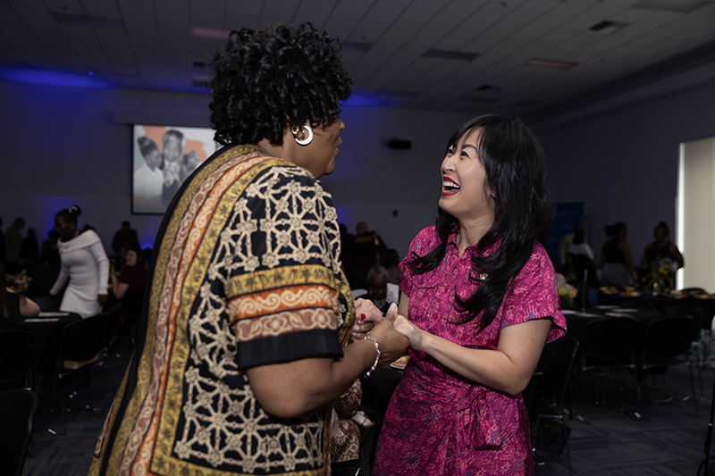 The Pioneer Breakfast attracted distinguished community leaders, alumni and notable political figures, including Helen Tran, left, mayor of San Bernardino.